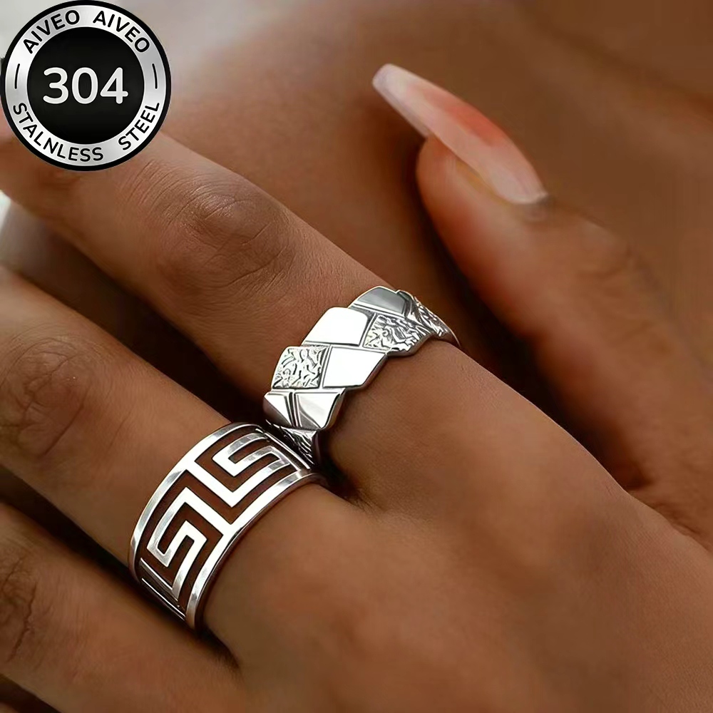 2pcs High-Quality Stainless Steel Golden Stackable Open Ring Set